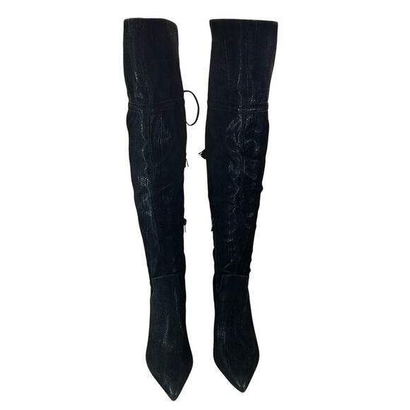 NWOT! SHOEDAZZLE! BLACK W/SUBTLE SNAKESKIN OVER KNEE VEGAN SUEDE BOOTS! SZ 9.5 - Picture 4 of 11